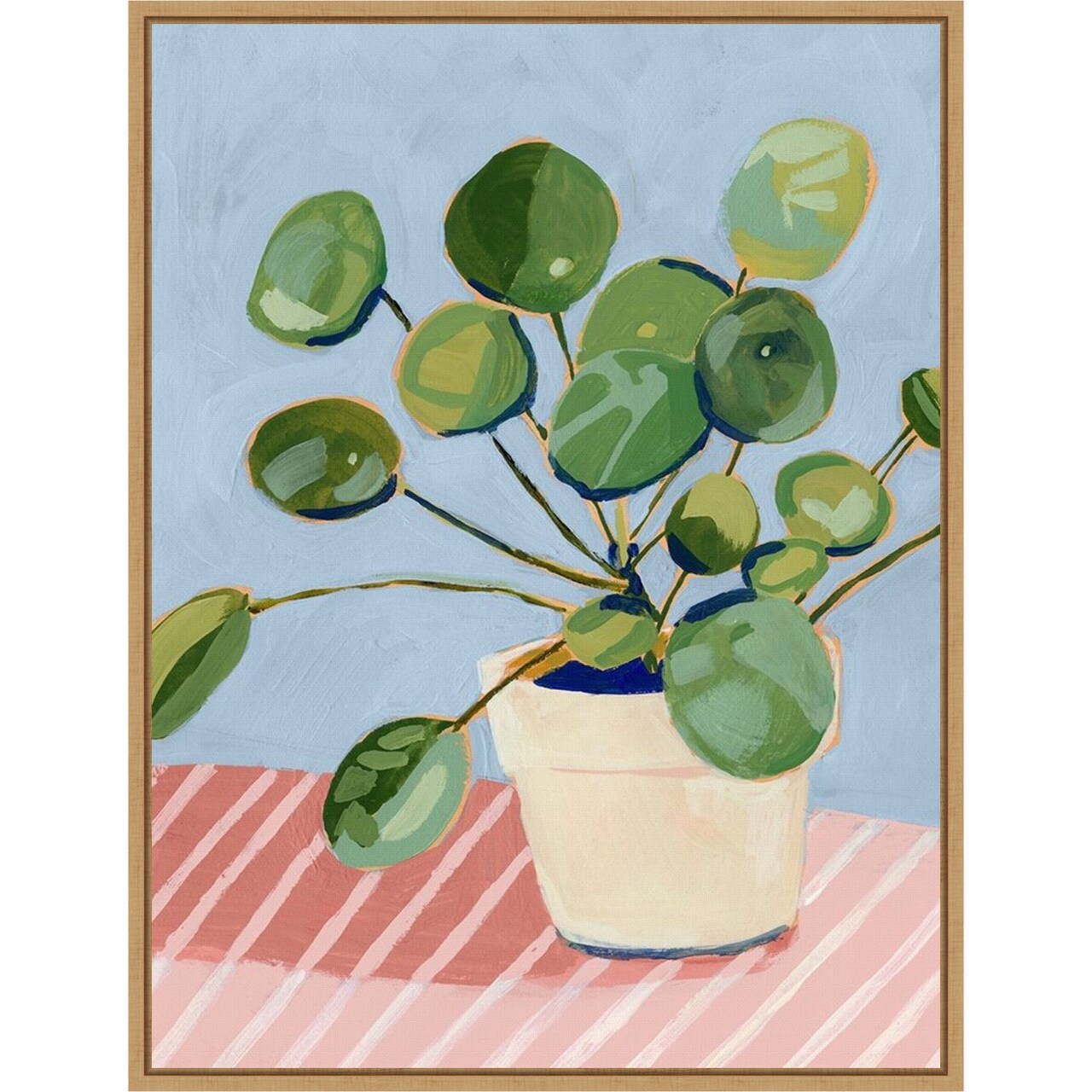 Plant on Pink I by Victoria Borges 18-in. W x 24-in. H. Canvas Wall Art Print Framed in Natural